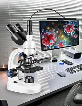 Trinocular Microscope 40X-5000X Magnification, Microscope for Adults, Laboratory Grade with Dual Mechanical Stage and HD USB Camera Microscope