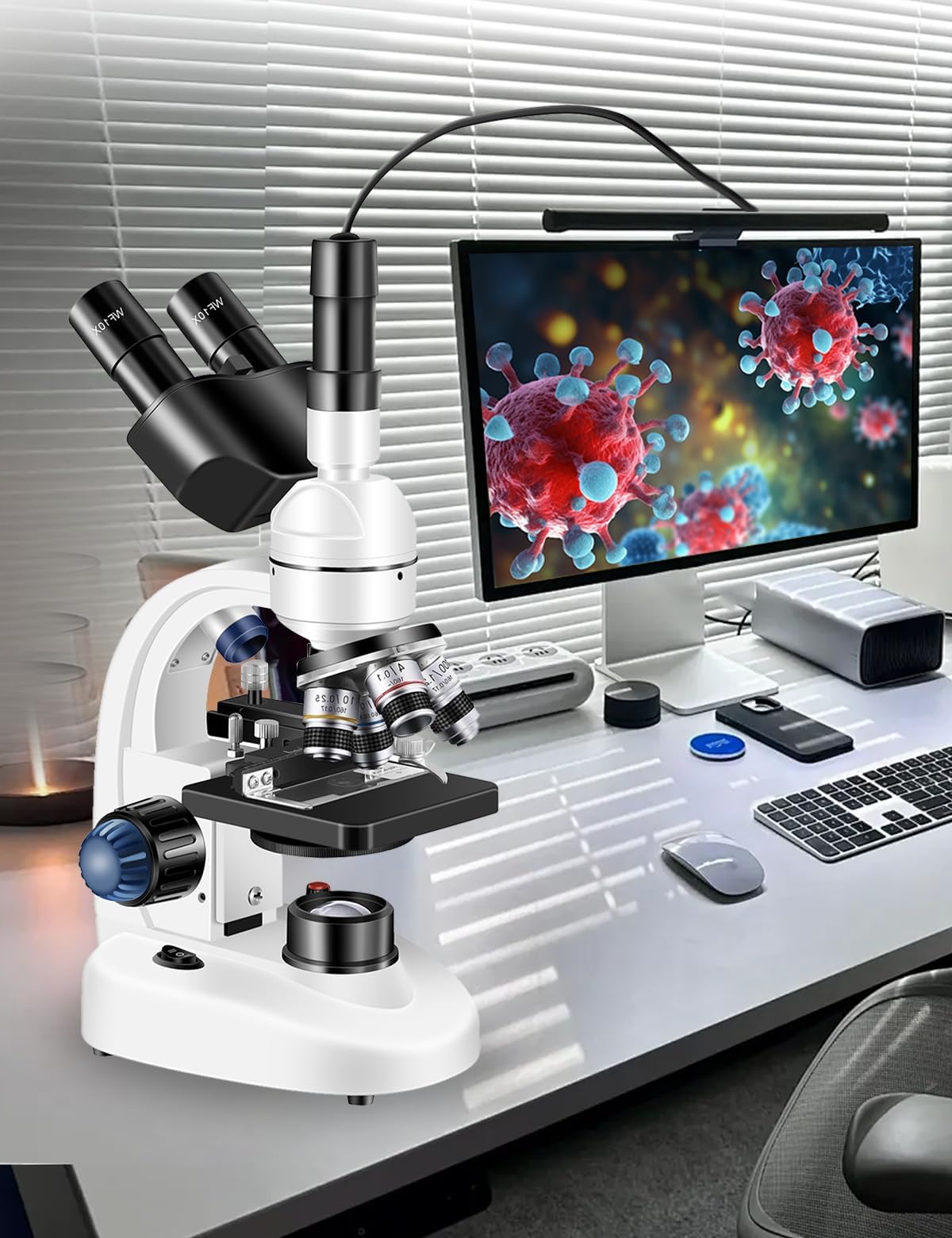 Microscopio trinocular de aumento 40X-5000X, microscopio para adultos, grado de laboratorio con doble etapa mecánica y microscopio de cámara USB HD