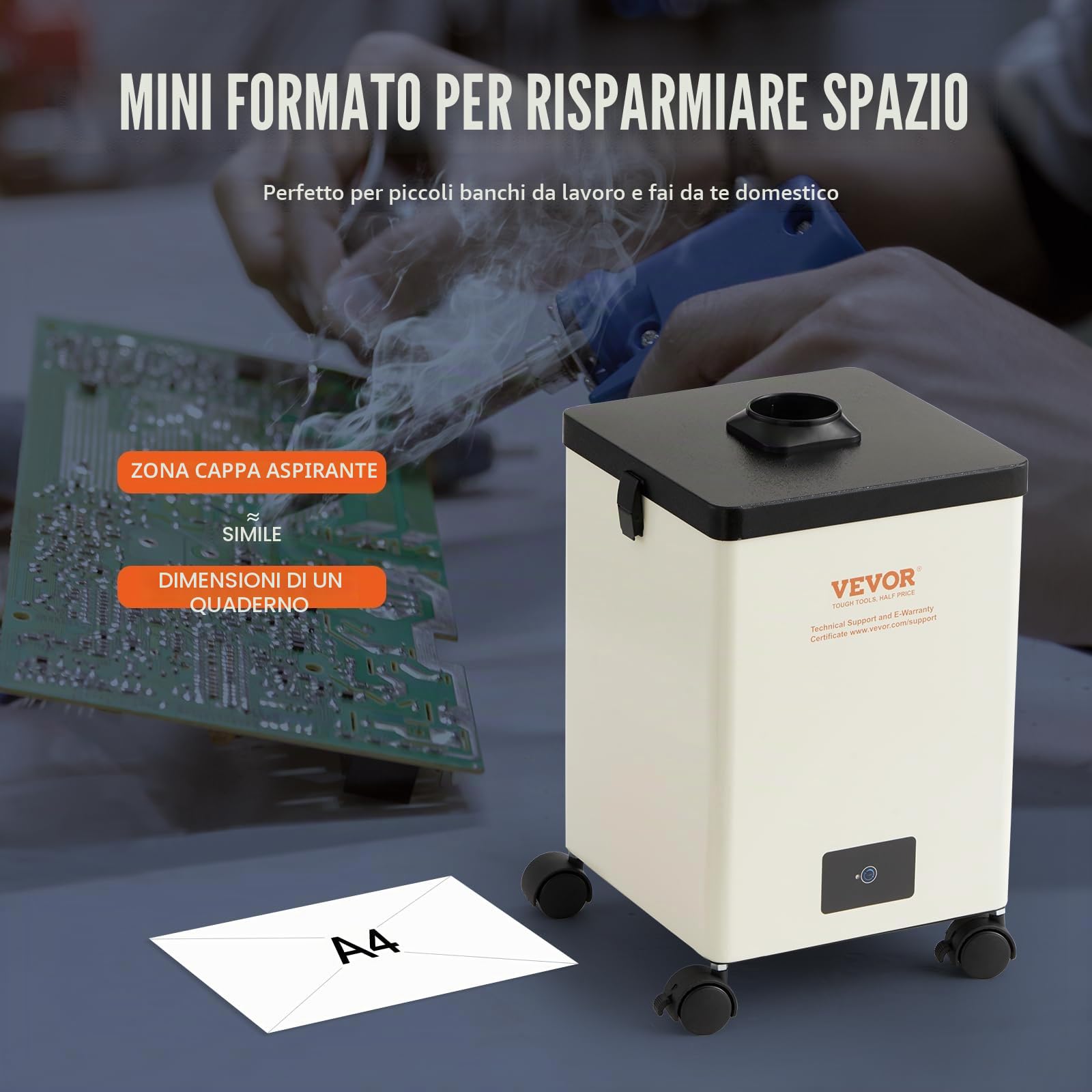 VEVOR Aspiratore Fumi di Saldatura 150W da Pavimento, Aspiratore Fumi di Saldatura Filtro a 3 Strati Flusso d'Aria 332 m³/h, Assorbitore Compatto Fumi di Saldatura per Incisioni di Saldatura Fai-da-te