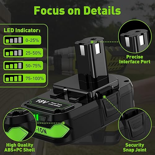 Miniatura 5 de Paquete de 2 baterías de repuesto de 3.0Ah para batería Ryobi de 18 V P102, P103, P104 compatible con herramientas eléctricas inalámbricas Ryobi de