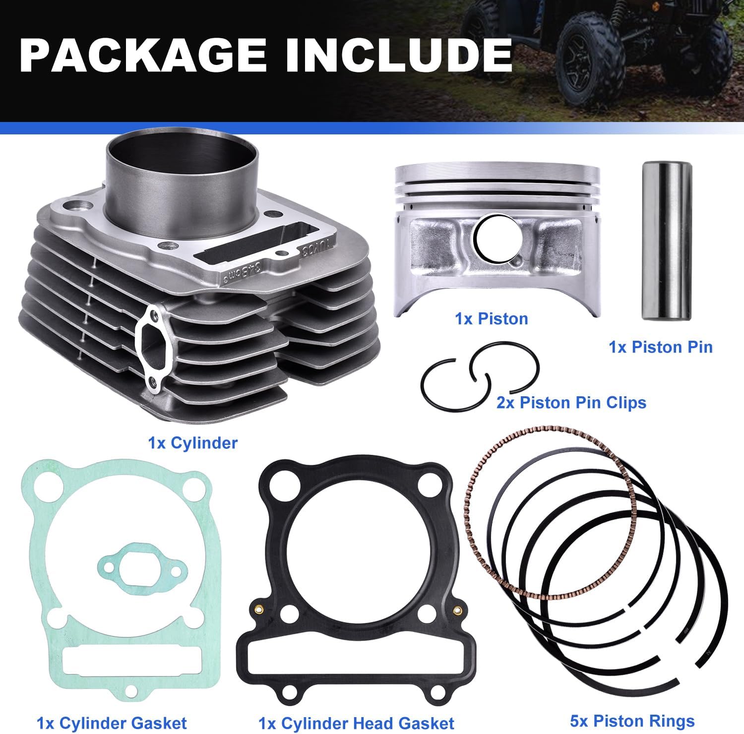 83mm Cylinder Head Piston Set with Gaskets for Yamaha YFM350 for Warrior 350 for Raptor 350 for Grizzly 350 for Big Bear 350 for Bruin 350, Top End Rebuild Kit Replace 5YT-11310-00