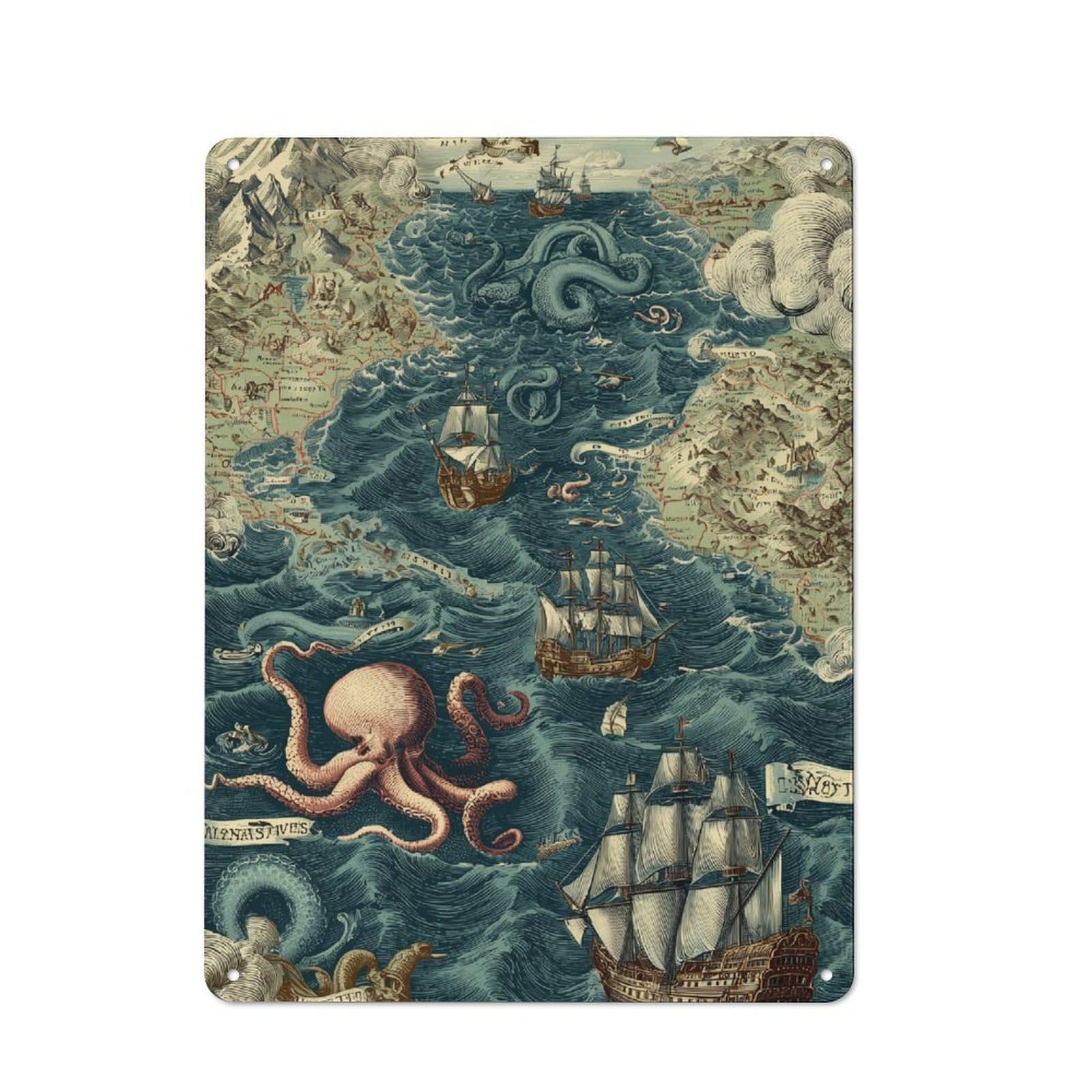 Junmoney Ocean's Mythical Depths Retro Metal Plaque 40X30cm For Lounge Or Reading Corner, Winter Wall Decor For Reading Corner Decorators