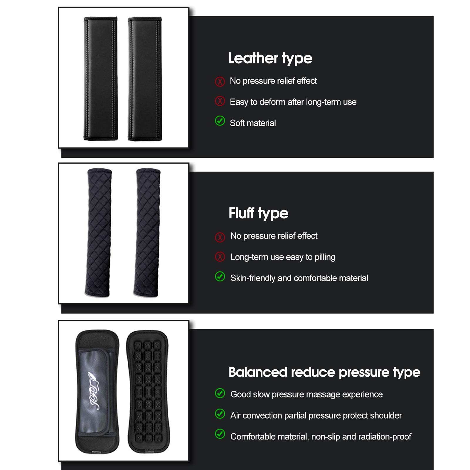 Imbottitura Per Spallacci, Spallina Per Cintura di Sicurezza Per Auto Allevia La Pressione Cintura di Sicurezza Elastica Zaino Cuscino con Cinturino Corto Universale 3,3 X 9,8 Pollici(Nero)
