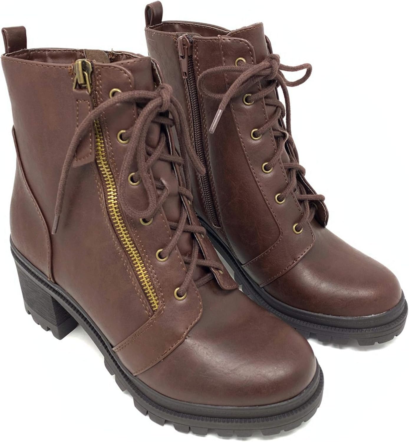 Soda Indiana Women's Faux Leather Lace Up High Chunky Heel Ankle Booties - Image 2