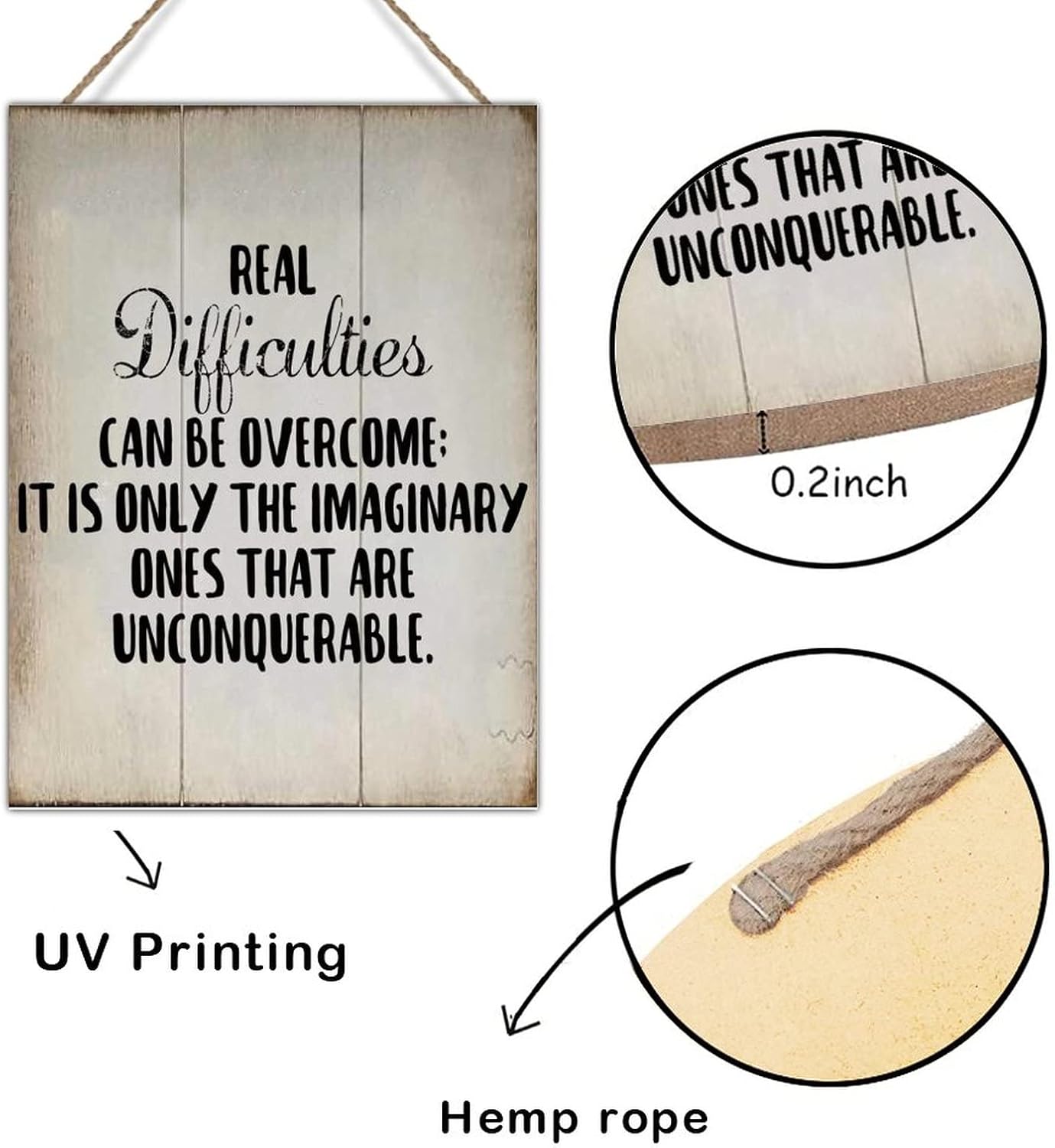 Wall Decor Wood Sign Real Difficulties Can Be Overcome Sign Inspirational Quotes Scripture Wood Wall Plaques Rustic Wood Sign for Living Room Bedroom 18x24in New Home Gift to Friend