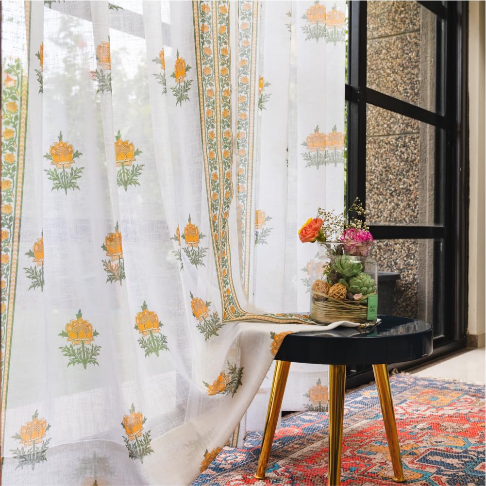 Urban Space Printed Sheer Curtains for Long Door, 35-40% Light Filtering Textured Curtains with Eyelets and TieBack for Bedroom,Set of 2 Curtains,(Long Door - 8 ft x 4 ft, Modern Fire Glow Yellow) (B0DJ5LZXR3) Amazon Price History, Amazon Price Tracker