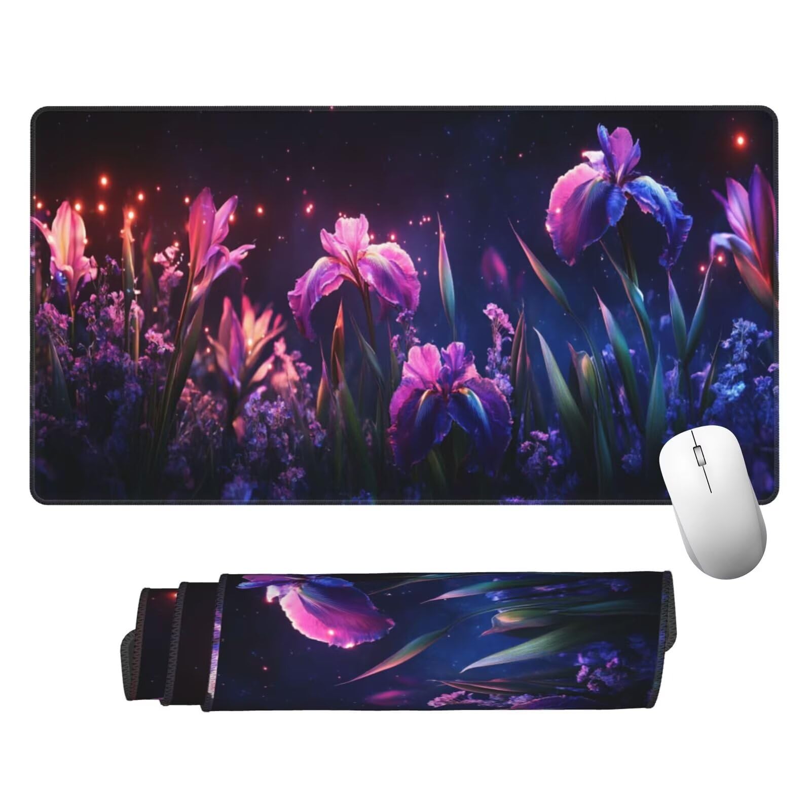 Fioletowa podkładka pod mysz XXL kwiat mata na biurko 1600 x 800 x 3 mm zmywalna podkładka do gier na laptopa, z antypoślizgową gumową podstawą do gier, komputera, personelu biurowego Y19