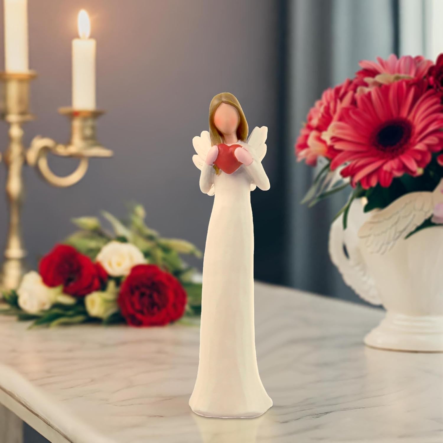 7.48" Angel Figurines for Women - Resin Guardian Angel Statue Holding Red Heart, Gift for Thanksgiving, Wedding, Christmas Home Decor Ornament, Memorial Gifts - Image 7