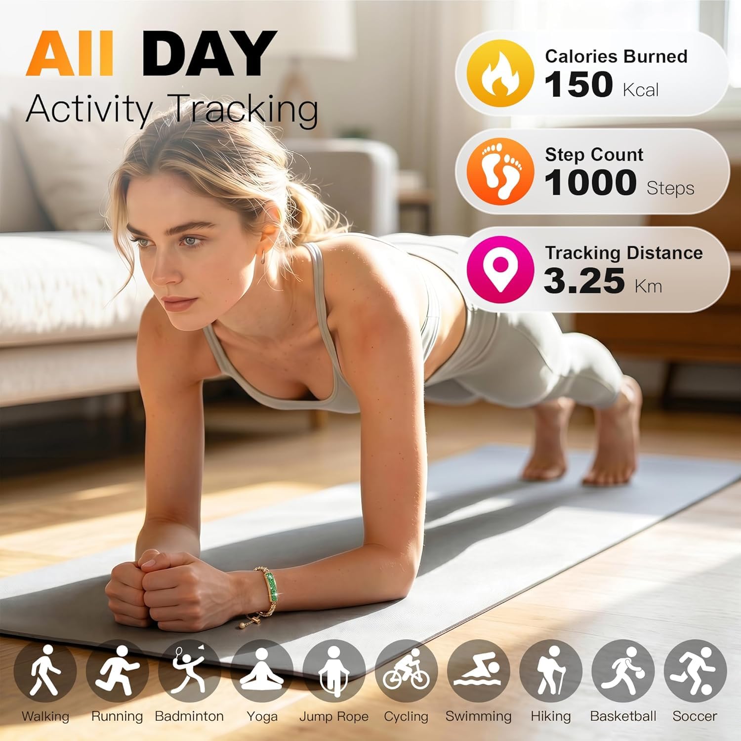 Braccialetto intelligente 2 in 1 con cristalli intarsiati per donne, braccialetto fitness tracker con frequenza cardiaca, monitoraggio del sonno e del ciclo, impermeabile IP68, cinturini
