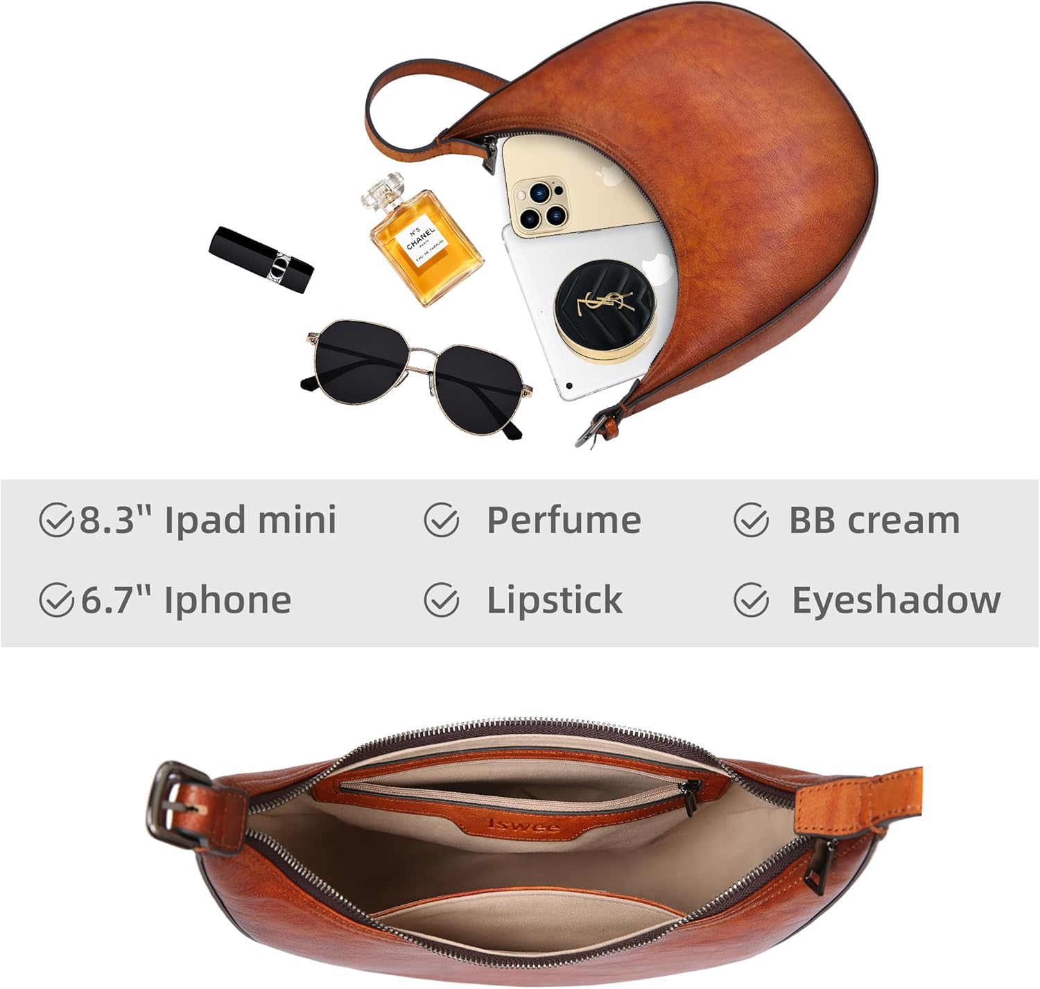 Iswee Leather Crossbody Bags for Women Hobo Bag Lightweight Designer Shoulder Handbags Stylish Crescent Purse - Image 6