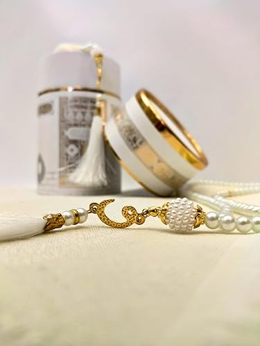 Miniatura 2 de Alfombra de oración musulmana y cuentas de oración con caja de regalo cilíndrica de diseño elegante, Janamaz, Sajadah, juego de regalos islámicos