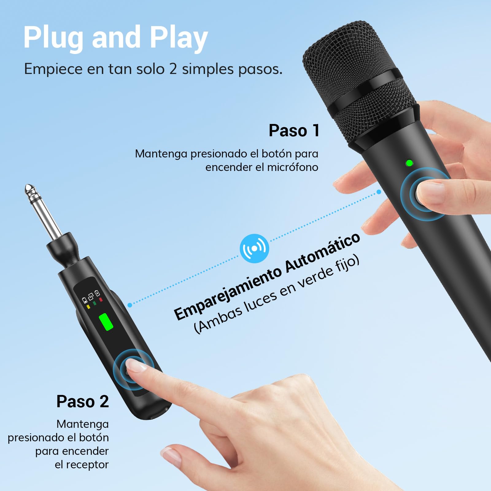 TONOR Microfonos Dinámicos Inalámbricos Recargables, Sistema Dual de Micrófonos de Mano con Receptor para Karaoke, Canto, Fiestas en Casa, Cumpleaños, Discursos, 30H de Autonomía, 2.4GHz, TW220