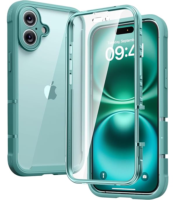 Diaclara Designed for iPhone 16 Case,Full Body Rugged Case with Built-in Touch Sensitive Anti-Scratch Screen Protector,Upgraded [Full Camera Protection] for iPhone 16 6.1"(Teal) by Diaclara - Used condition - CA$7.35