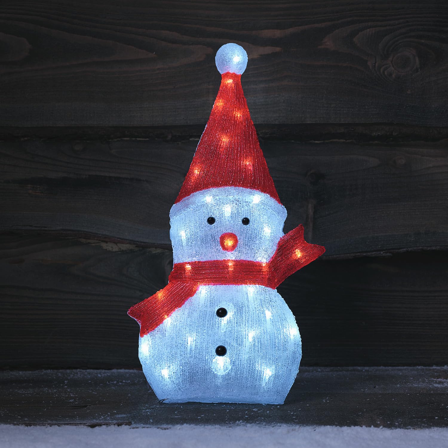 Lights4fun Silueta Acrílica Luminosa de Muñeco de Nieve de 51 cm Avec 30 LED Blanco Figura de Navidad 2D Decoración Navideña para Interiores y Exteriores