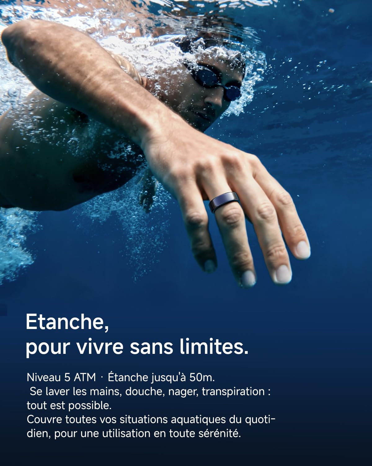 HOU Bague Connectée Homme Femme, Smart Ring sans Abonnement, Anneau de Santé IA avec Suivi du Sommeil, Fréquence Cardiaque, SpO2 & Stress, Étanche 5ATM, iOS/Android (Céramique Noire, Taille US 12)