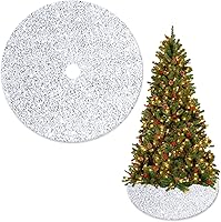 Vista 17 de FUHSY Falda Negra para Árbol de Navidad de 46 Pulgadas, Falda de Árbol de Terciopelo con Lentejuelas, Elegante Alfombrilla para Árbol con Negro