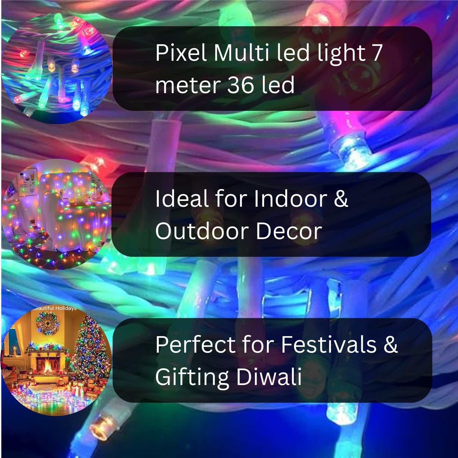 24 Ft LED Pixel String Lights - Multicolor & Festive -4
