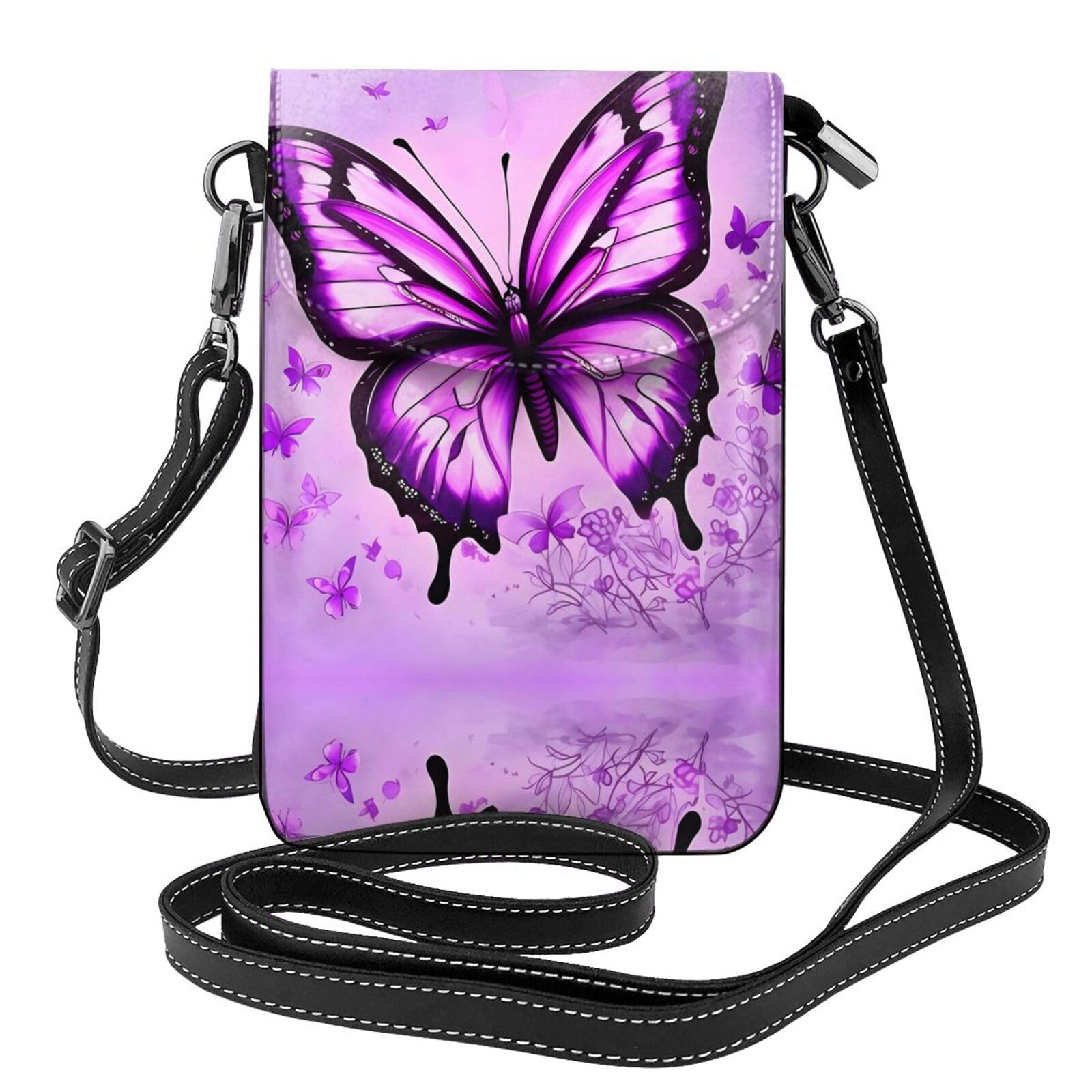YYHHAOFA Women Small Cell Phone Purse Purple Butterfly Prints Soft, Durable and Waterproof PU Leather Convenient for Daily use and Travel