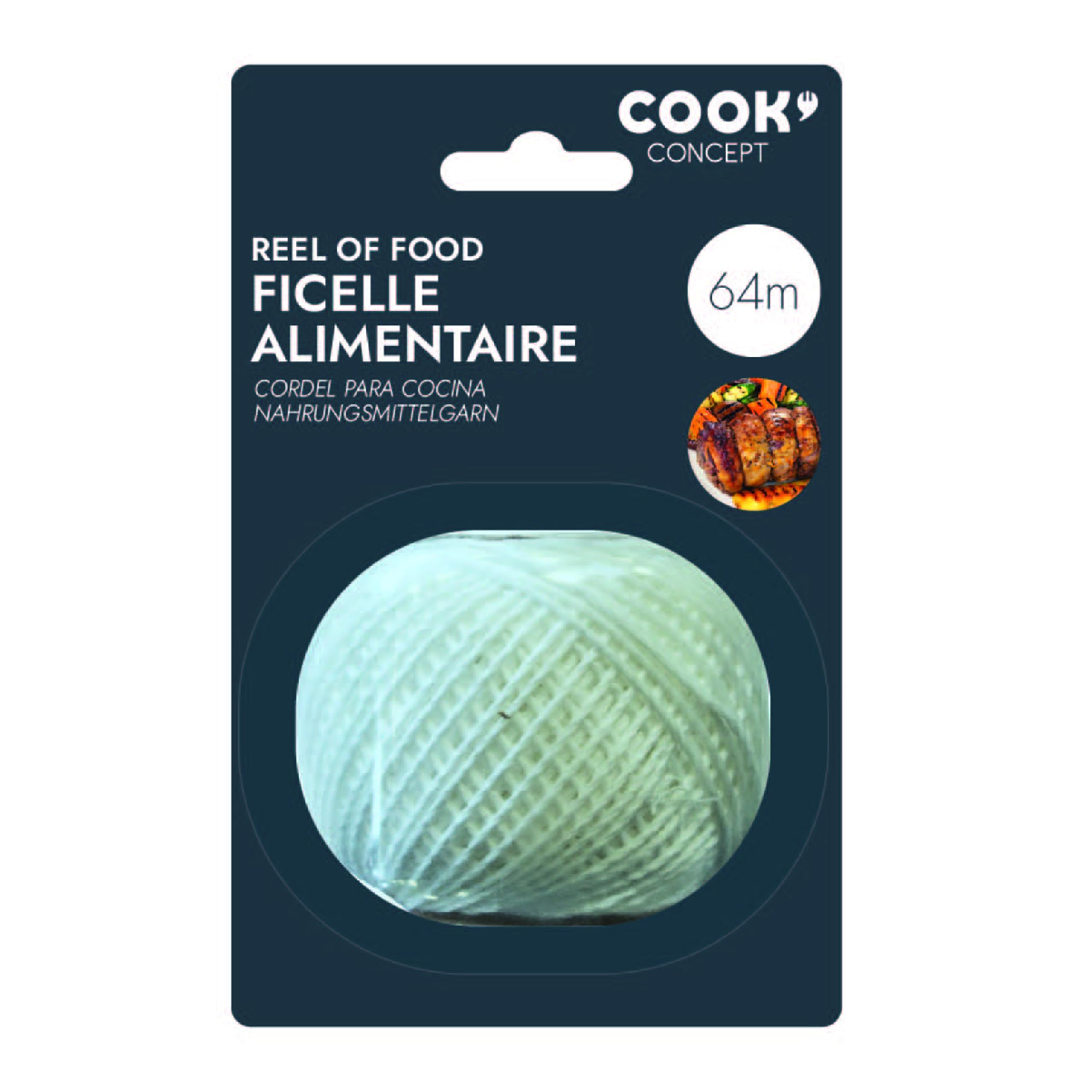COOK CONCEPT - KU6203 Cuerda Alimentaria con Dispensador de Algodón, Longitud 64 m, Resistente y Fácil de Manipular, Diseñada para Cocina Casera, Tamaño 6 x 6 x 5 cm, Color Blanco