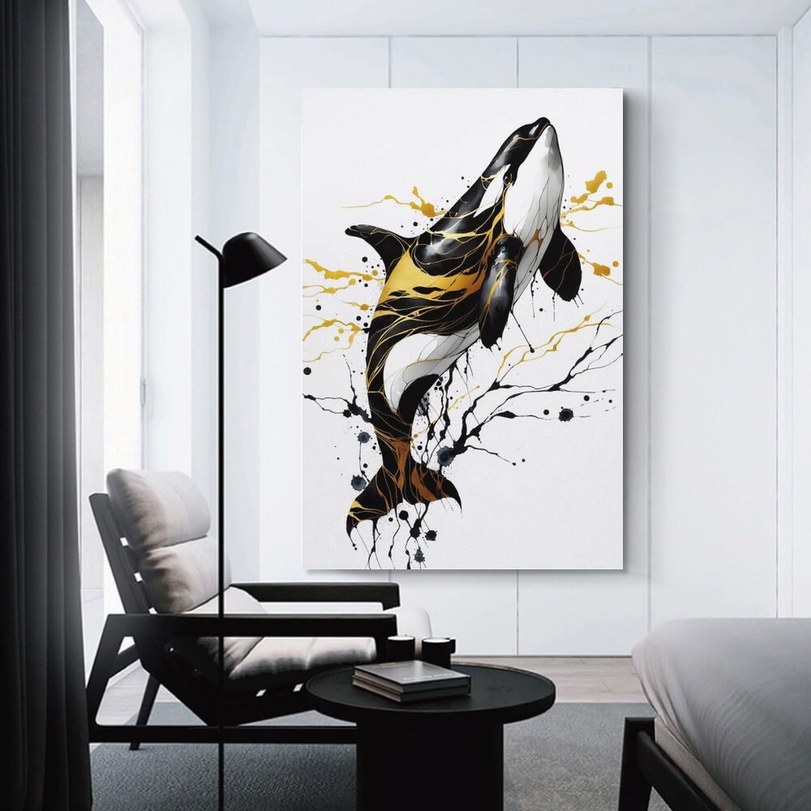 Junmoney Unframe-Style-14 Home Decor Wall Art Ink Orca, 24X36inch(60X90cm), For Bedroom Decor, Cosy Corners Or Studios, Decorative Wall Art For Cosy Rooms