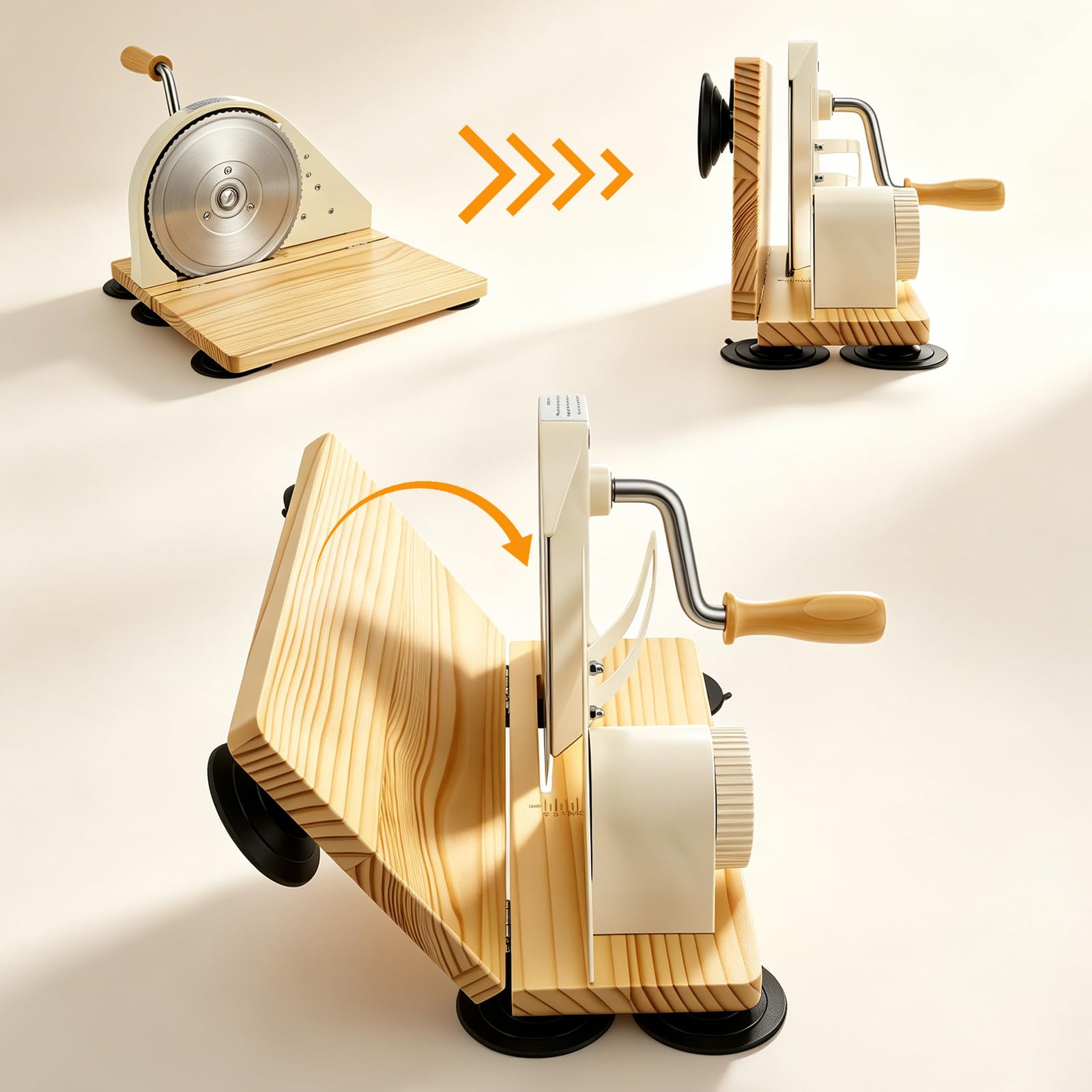 Trancheuse à pain manuelle et pliable - Trancheuse à pain compacte avec lame en acier inoxydable, épaisseur de coupe réglable (1-20 mm), plaque de base en bois antidérapants Idéale pour les toasts
