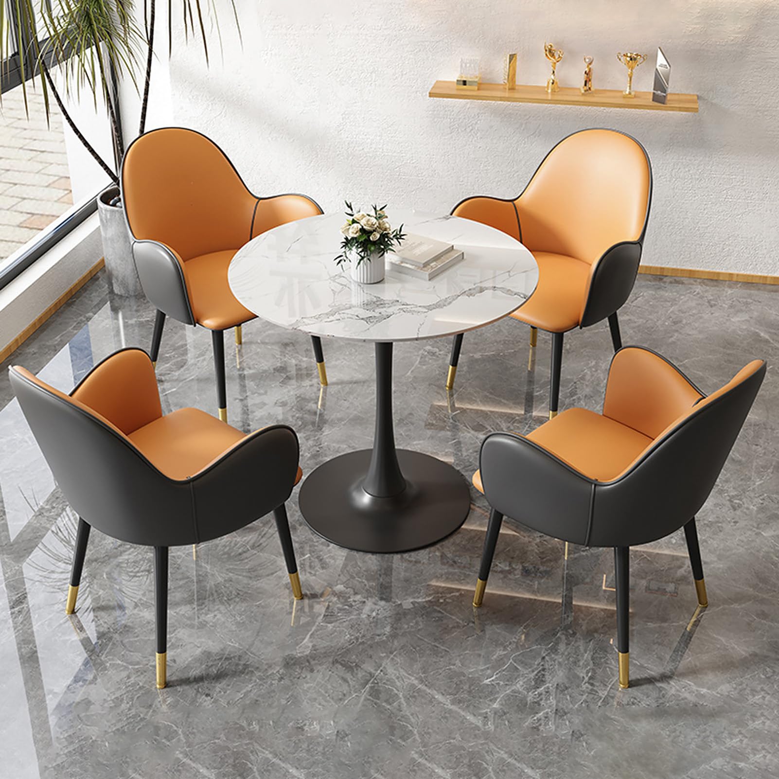 Amazon｜ラウンドキッチンテーブル5点セット、ロックスラブテーブル