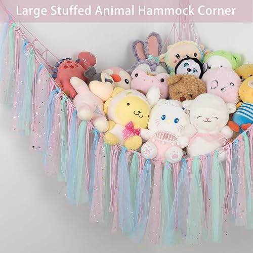 Miniatura 3 de Red de animales de peluche o hamaca con luz LED, red de hamaca de juguete de 59 pulgadas para animales de peluche, para colgar en la esquina,