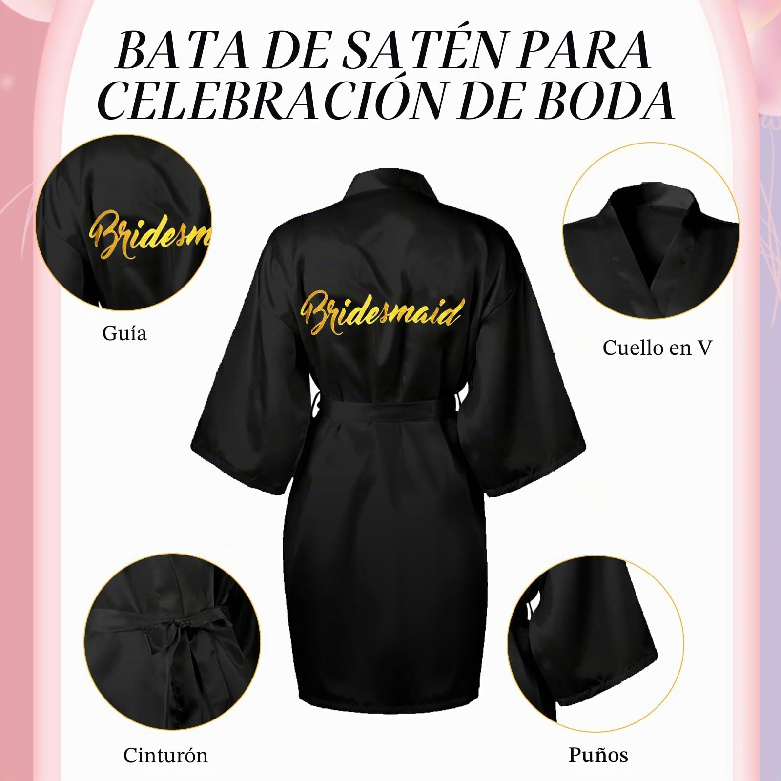 LYCN Albornoz de Novia de 6 Piezas para Mujer, Albornoz de Satén con Bordado Dorado para Novia y Dama de Honor, Regalo para Despedida de Soltera, Pijama para Fiesta en la Piscina (5 Blanco 1 Negro)