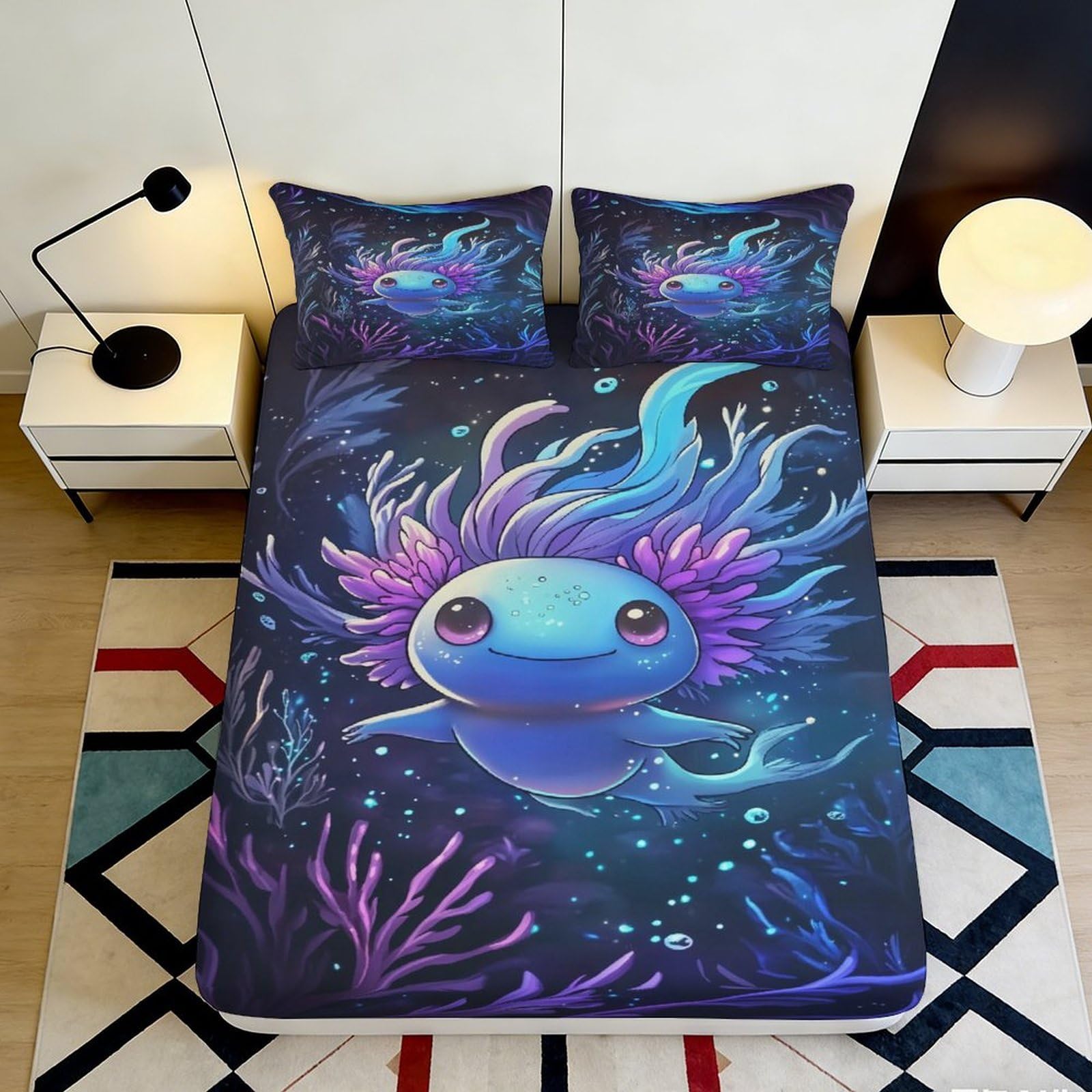 Jqzkxnhpbr Style-9 3D Printed Axolotl Fantasy Fitted Sheet Microfiber Soft Anti-Slip Underwater Bed Cover For Bedroom Dorm Mattress Protection 90X200x25cm