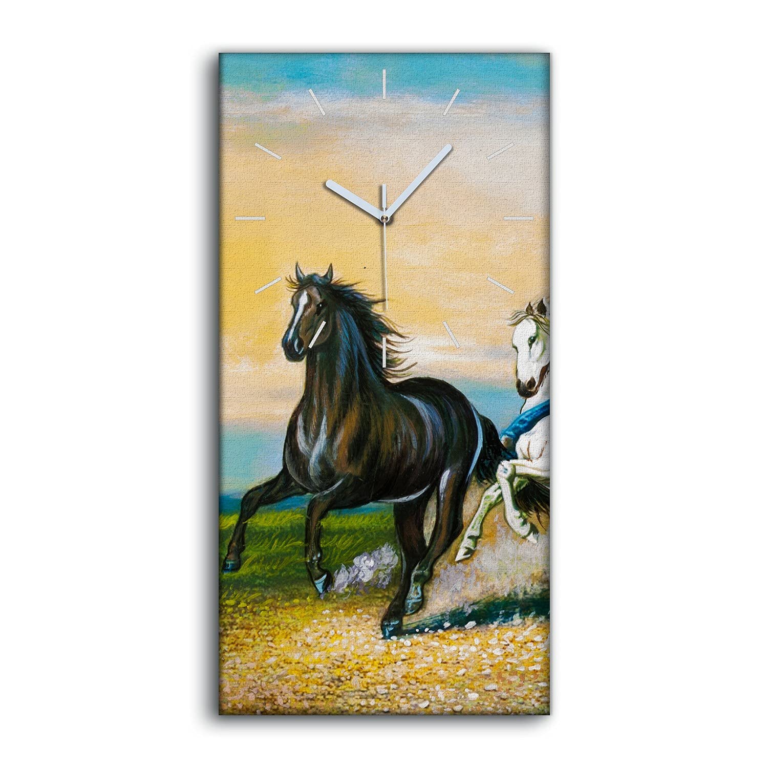 Horloge sur toile 30x60cm sept chevaux décoration image art mural moderne