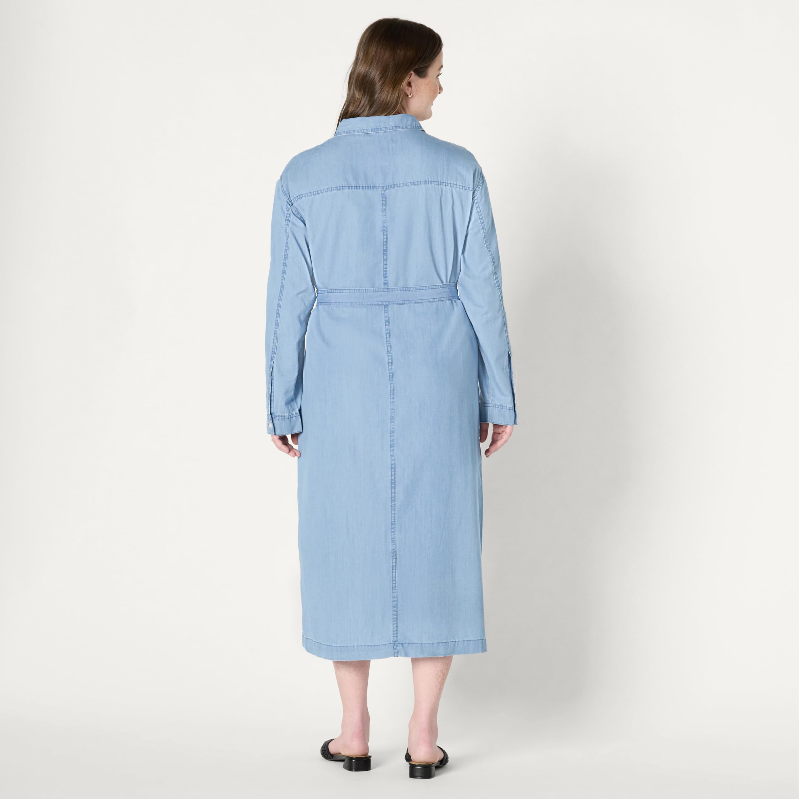 Amazon Essentials Vestido de Manga Larga de Cambray Vaquero de Corte Recto Mujer