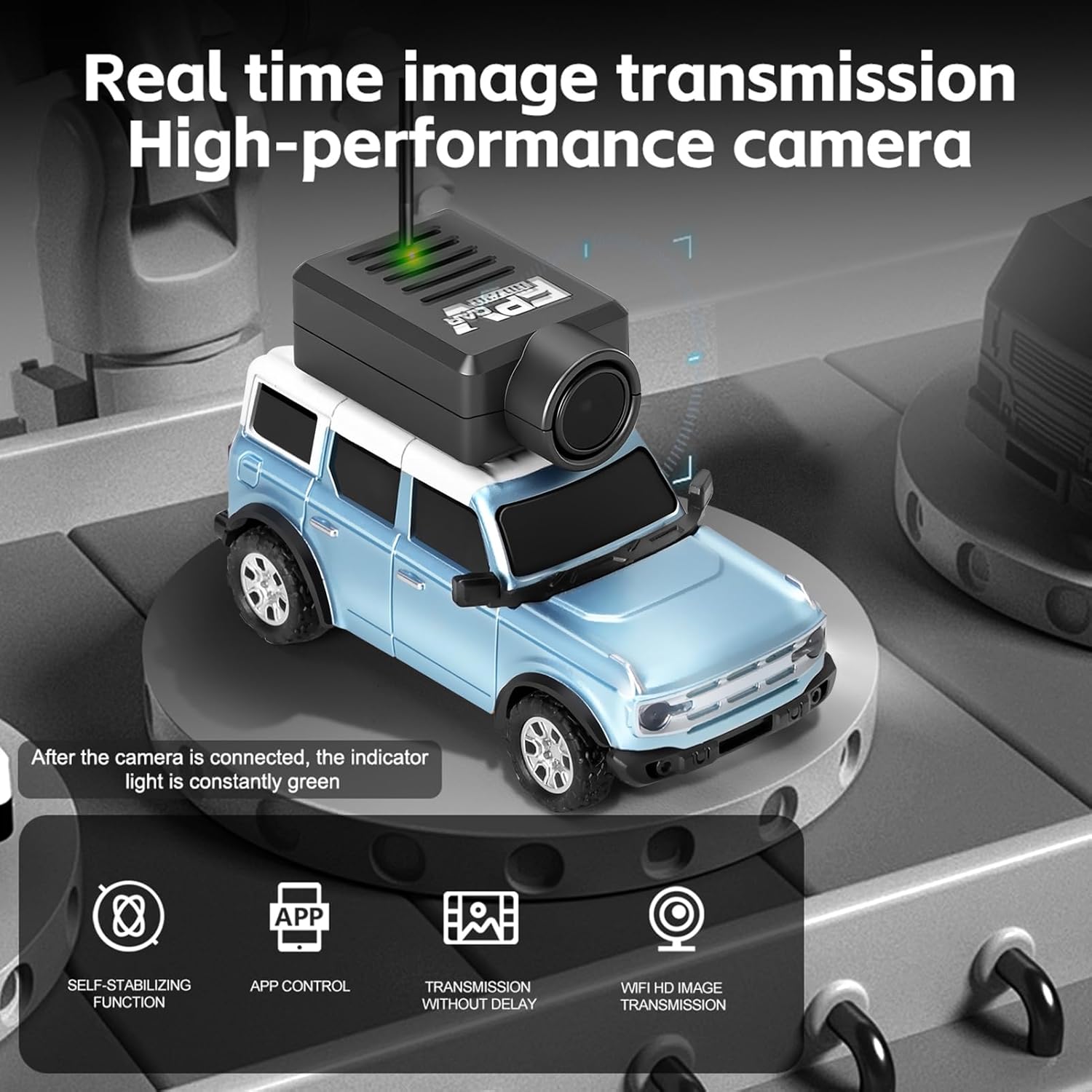 WLtoys 1:64 Mini RC Cars, 2.4G FPV Remote Control Toy Car with 720P HD Camera, Gyro, LED Ambient Light, APP Controlled Drifting Car for Adults (Blue)