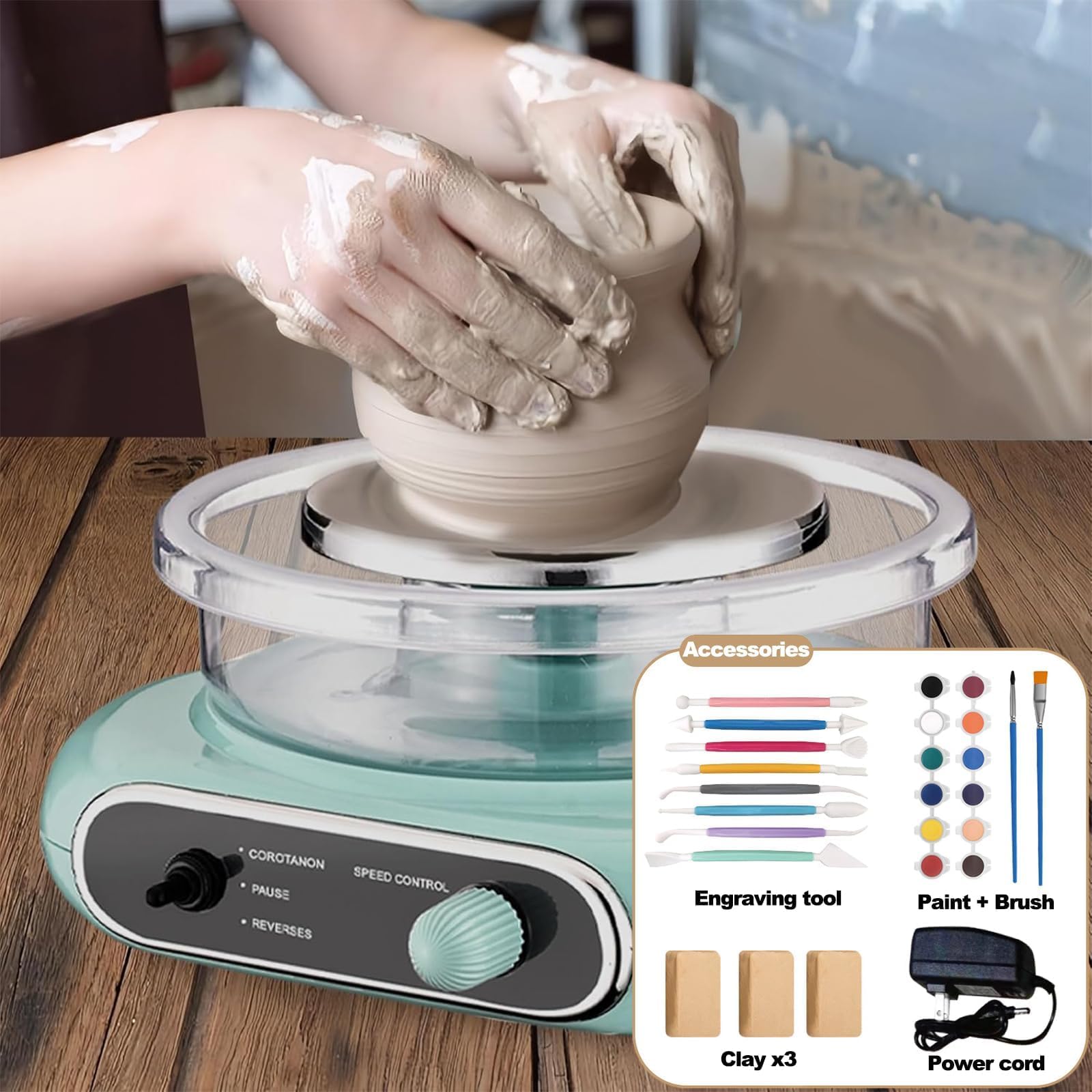 Kit ruota elettrica per ceramica con piatto girevole staccabile e accessori, macchina formatrice per argilla per bambini e principianti, ideale per artisti e hobbisti