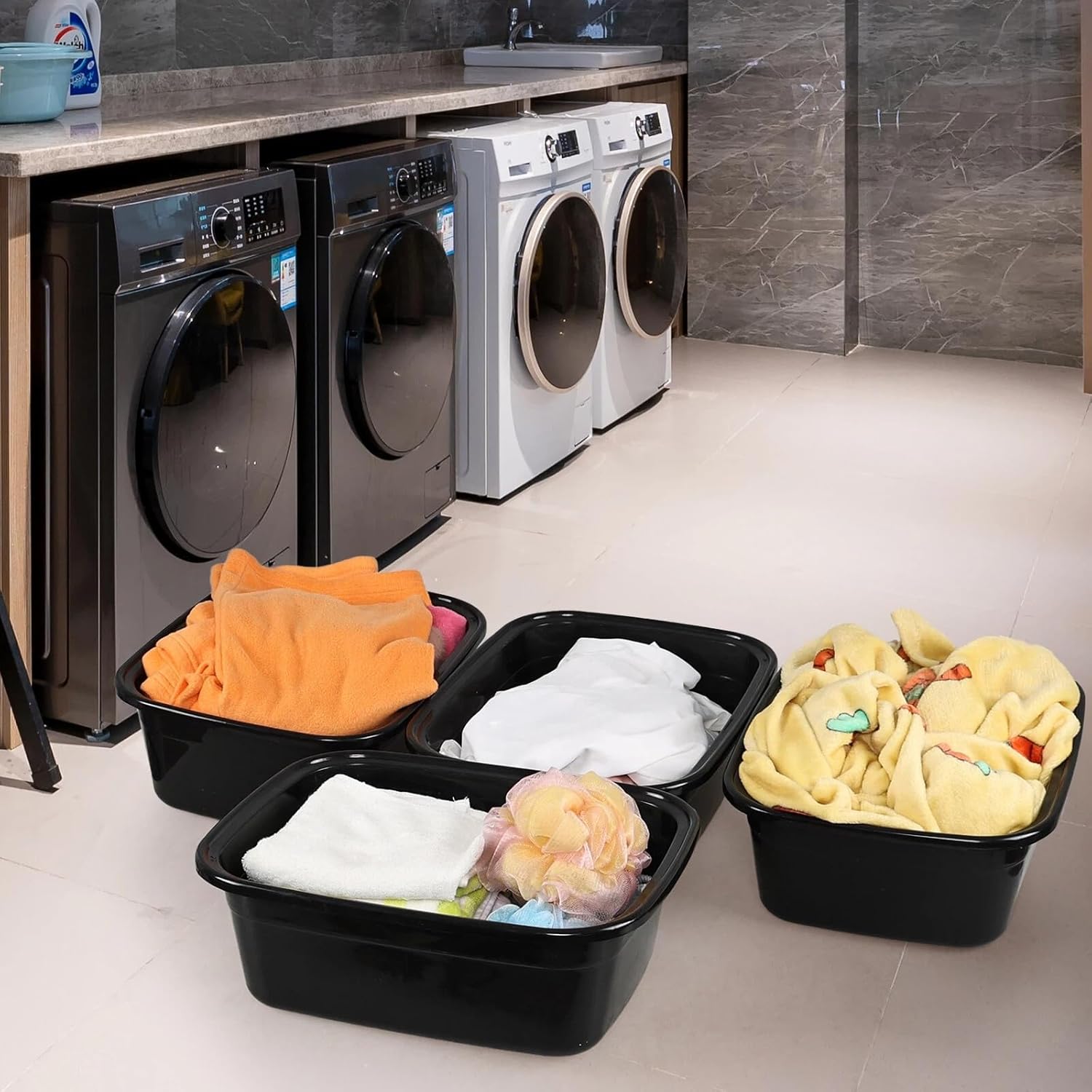 Sadstory 16 Quart Plastic Wash Tub, Rectangular Dishpan, Black, 4 Packs