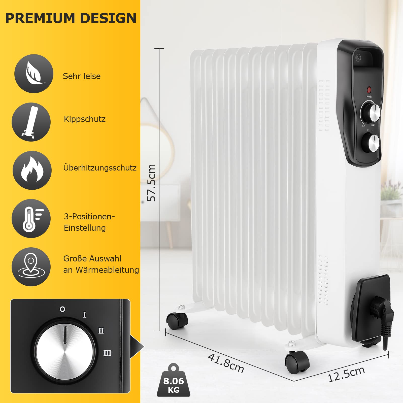 Kesser Radiador De Aceite Con Termostato Digital Calefactor Bajo