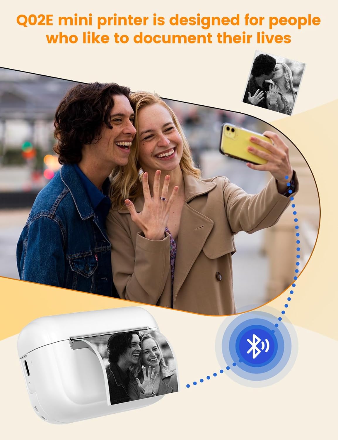 Memoking Sticker Printer - Portable Mini Printer Q02E, Pocket Impresora Portátil Inkless Print Pod Small Thermal Sticker Maker Receipt Printer, for Study Note, Diagrams, Scrapbook, Journal, Gift, DIY