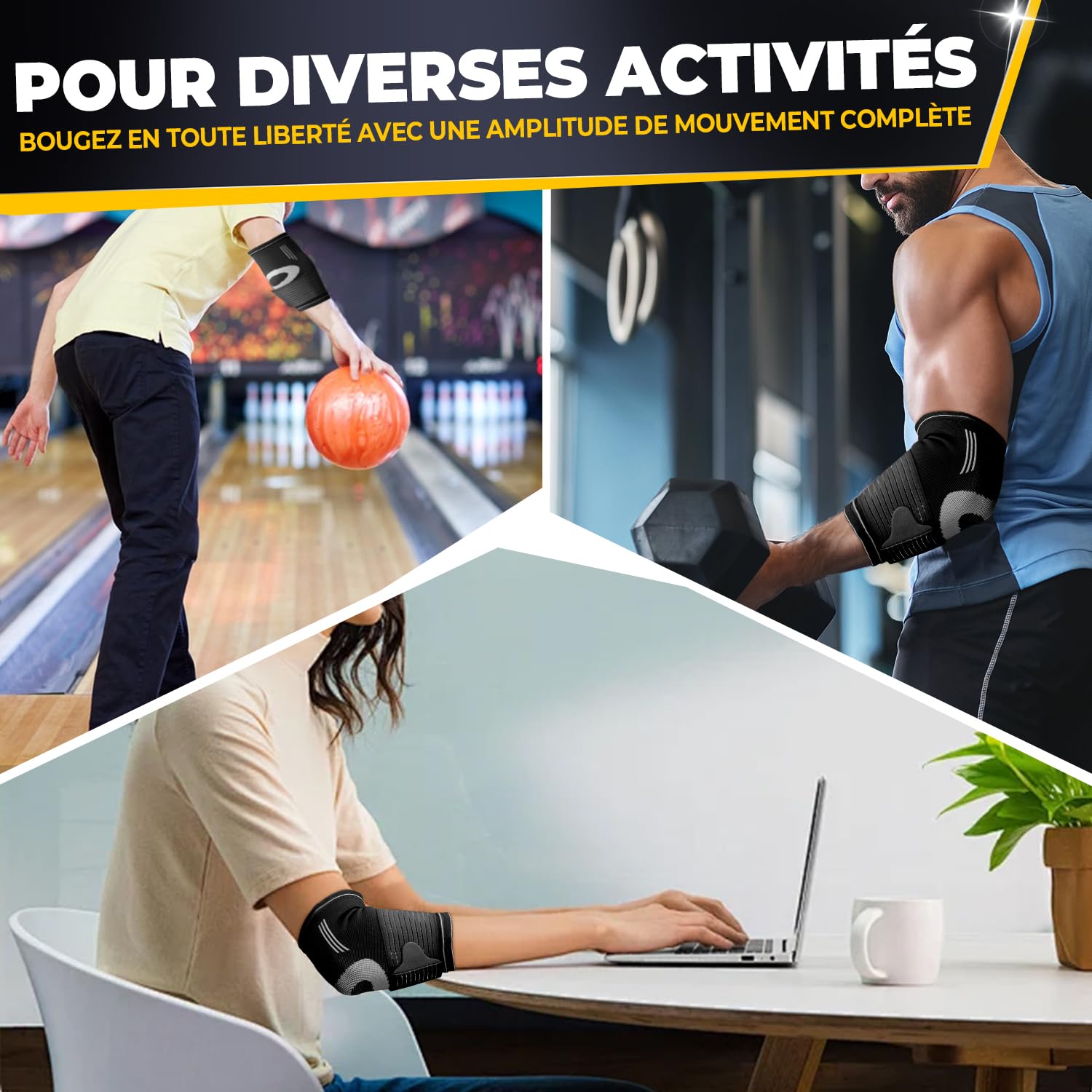 NEOtech Care Coudière - Compression AJUSTABLE - Légère, élastique, flexible, respirante - Protège-coude pour sport, tennis, golf (Noire, Taille M, 1 Paire)