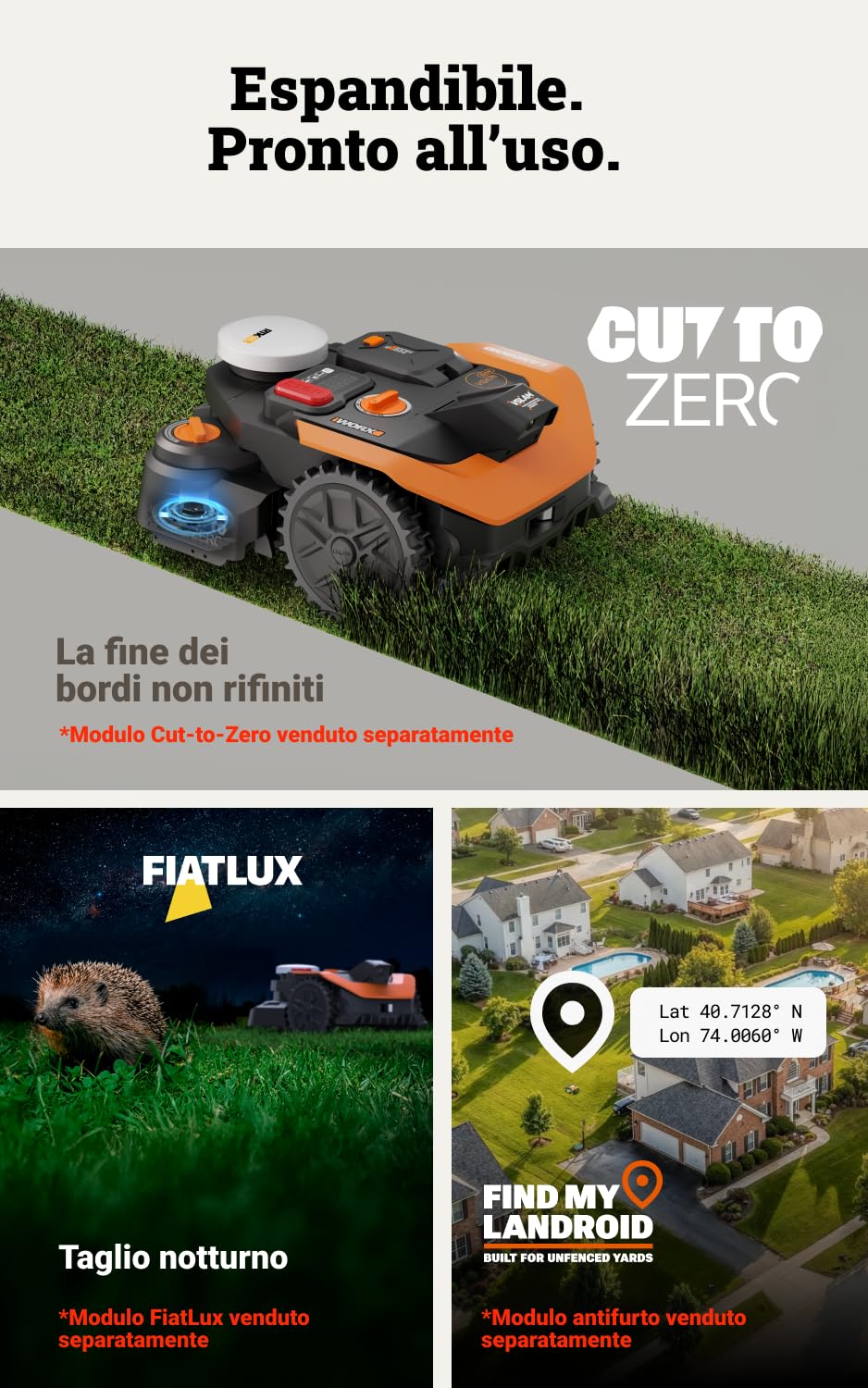 Worx Landroid Vision Cloud WR303E Robot rasaerba, senza filo perimetrale, per 300 m² (evitamento ostacoli AI, navigazione cloud VSLAM + RTK, mappatura automatica, controllo tramite App)