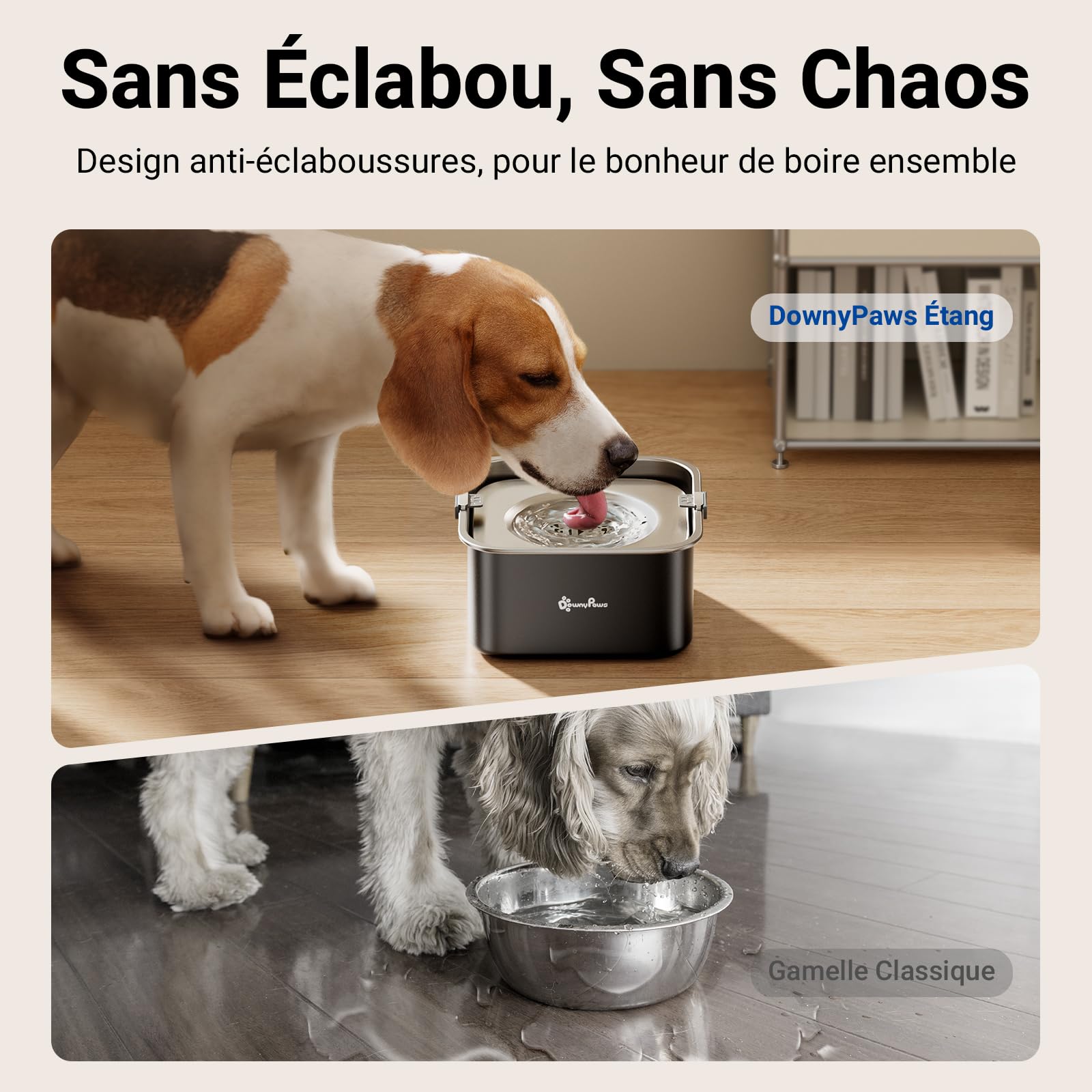 DownyPaws Gamelle Anti-Éclaboussures pour Chien, Gamelle 3L Anti-Étouffement en Acier Inoxydable, Empêche Les Éclaboussures, Garde Le Sol Sec et Hygiénique, Adapté à Petits et Moyens Chiens, Noir