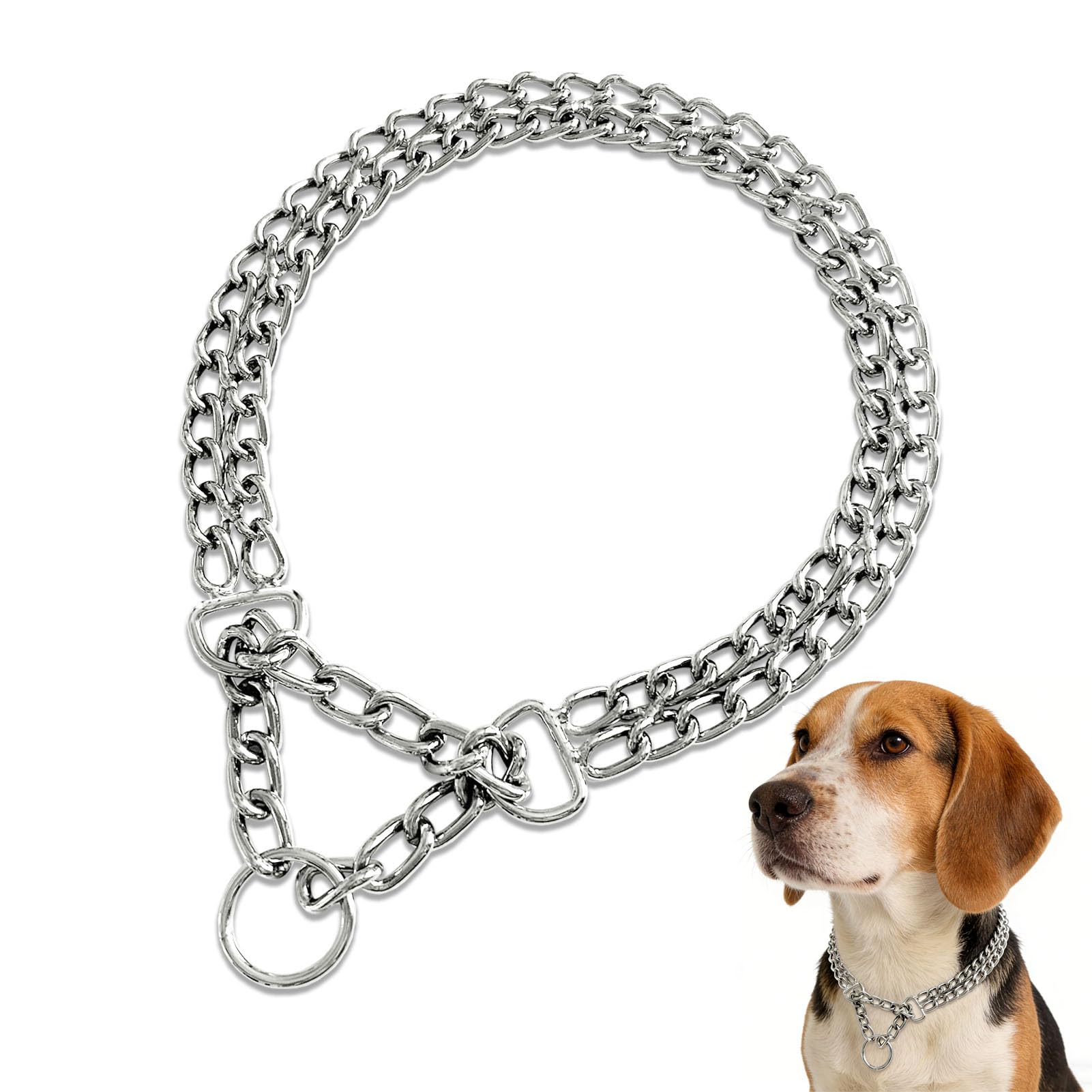 LOS ANDES Dog Chain Collar No Pull Metal Martingale Collar Anti Chew Training Collar Chrome Plated Double Link Dog Collar for Small Medium Dogs(Suitable for Dog Neck:40-47cm)