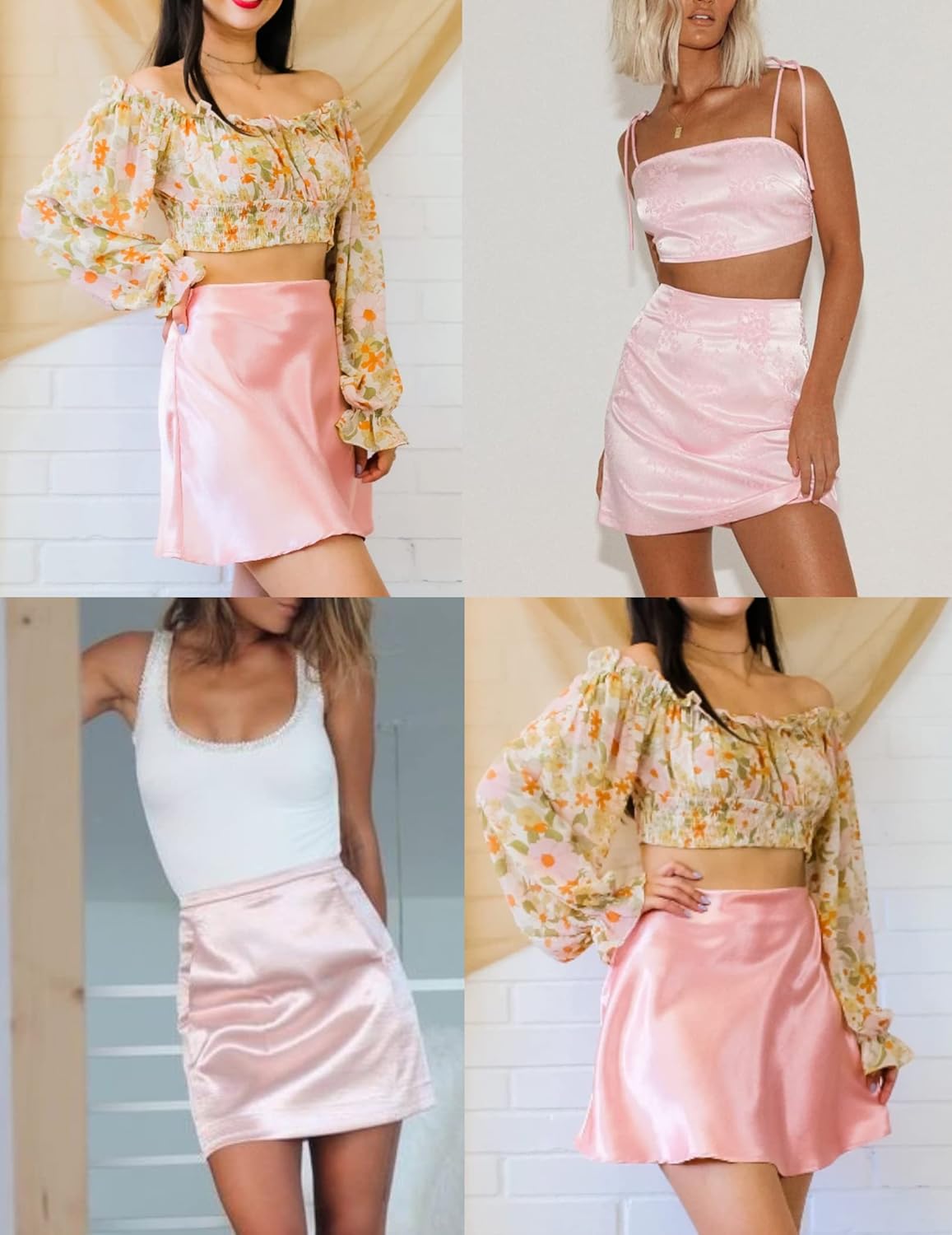 Zeagoo Women's Summer Mini Skirt for Women Satin High Waist Zipper Short Skirt Pink,X-Large - Image 5