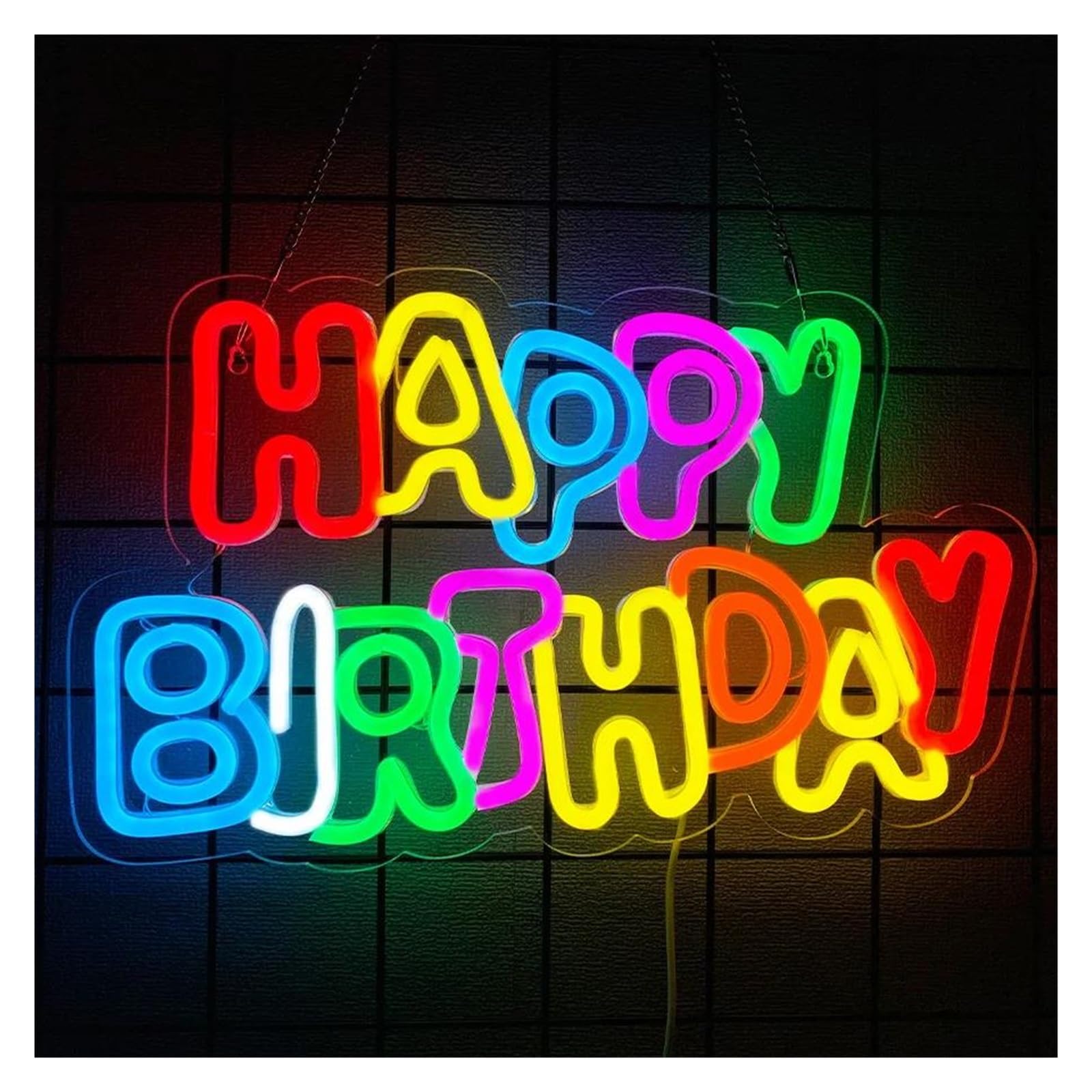 SHOUXI Sign Lamp Happy Birthday Neon Sign Colorful Light Dimmable USB Powered for Bedroom Birthday Party Home Wall Backdrop Decor 39cmx24cm
