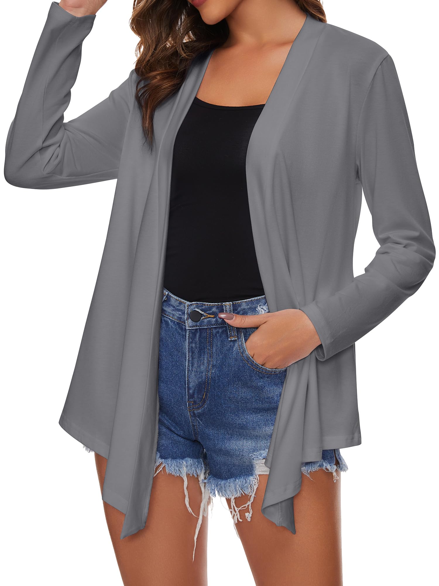 Cardigan Donna Lungo Giacca Leggero Maniche Lunghe Aperto Davanti Elegante Cardigan Orlo Irregolare