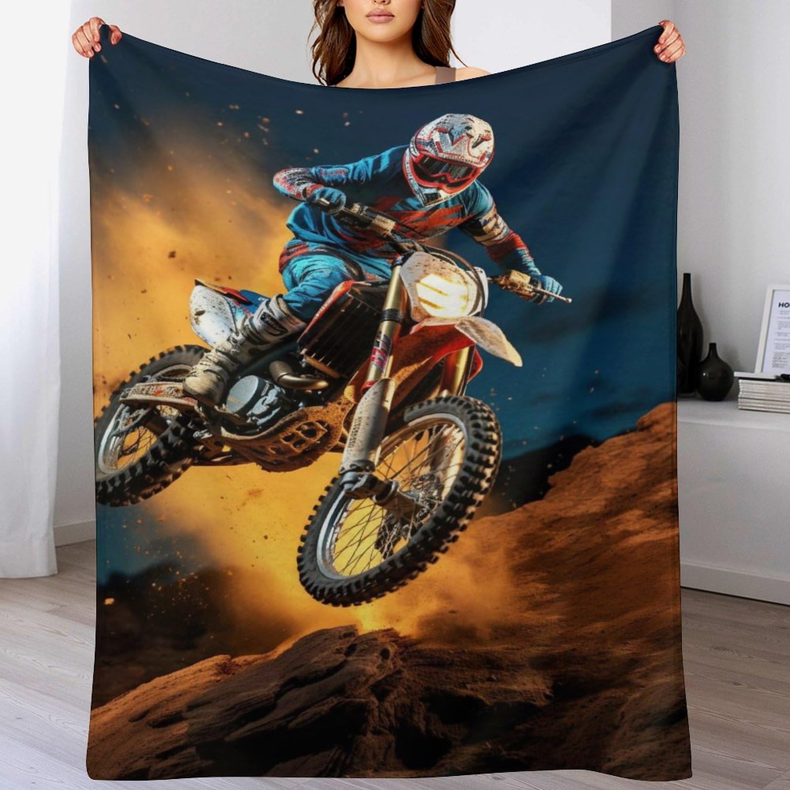 Plaid couverture de motocross moelleux pour canapé et chambre d'enfant