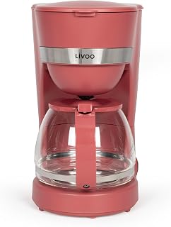 Livoo - Elektrische Kaffeemaschine DOD200N – 12 Tassen, Fassungsvermögen 1,25 l, 750 W, wiederverwendbarer Filter, Warmhaltefunktion, Chili Red