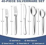 40-Piece Silverware Set Service for 8, Wildone Premium Stainless Steel Flatware Set, Mirror Polished Cutlery Utensil Set for Home Restaurant, Include Fork Knife Spoon Set, Durable, Dishwasher Safe