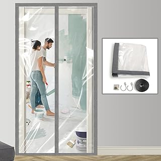 Dust Barrier Door Kit Plastic Magnetic Construction Door Curtain Self Closing Protector for Room Remodel Doorway 4'W x 7.5'H (4' x 7.5') Gray