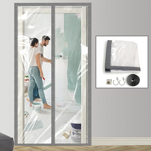 Dust Barrier Door Kit Plastic Magnetic Construction Door Curtain Self