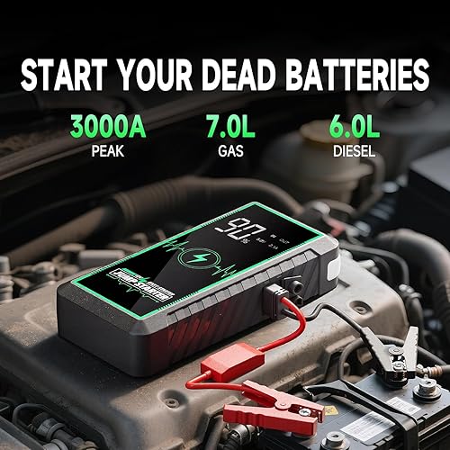 Miniatura 2 de Arrancador de batería de coche de 12 V 3000 A, caja de arranque portátil de 12000 mAh, paquete de batería de arranque para motores de gasolina de