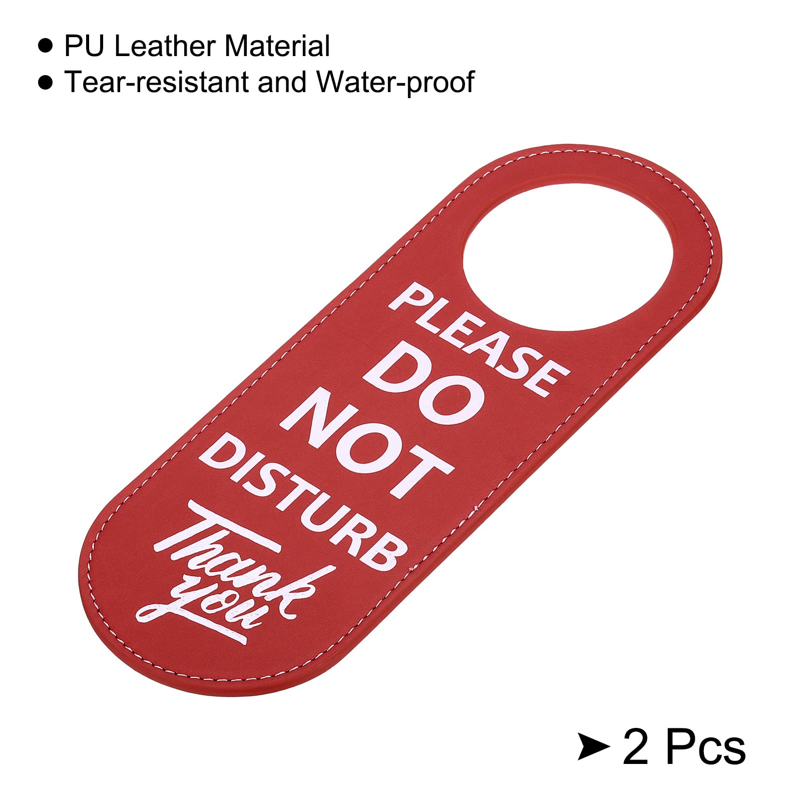 PATIKIL Do Not Disturb Door Hanger Sign, 2 Pack PU Leather Double Sided Door Knob Privacy Sign for Office Home Meeting Red - Image 3